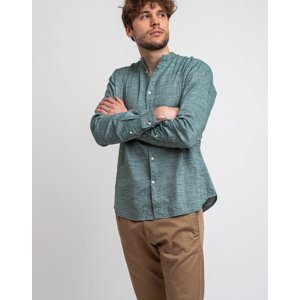 Knowledge Cotton Larch Long Sleeve Linen Stand Collar Shirt 1294 Pineneedle L
