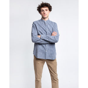 Knowledge Cotton Larch Long Sleeve Linen Stand Collar Shirt 1001 Total Eclipse M