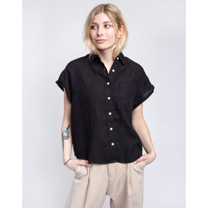 Knowledge Cotton Aster Fold Up Short Sleeve Linen Shirt 1300 Black Jet L