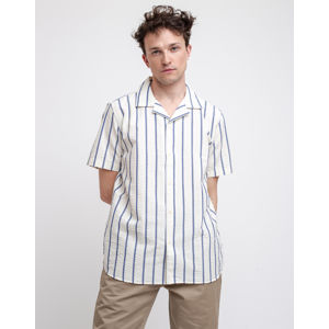Wax London Didcot Short Sleeve Shirt Navy Seersucker Stripe M